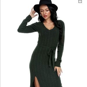Oshlen Women's Long Sleeve V Neck Sweater Dress